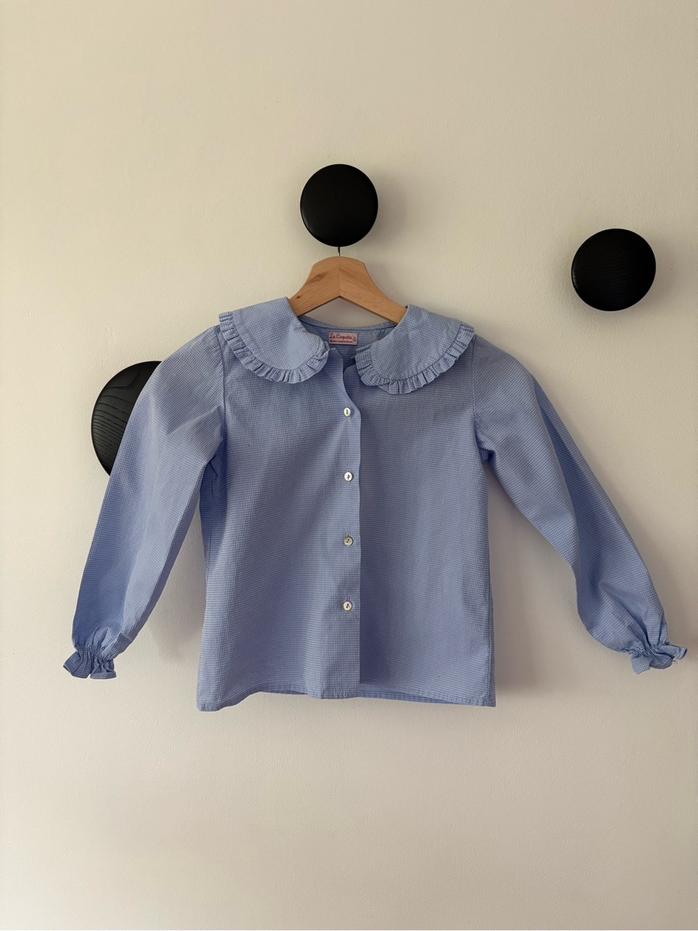 Girls' Light Blue Ruffle-Collar Button-Front Blouse